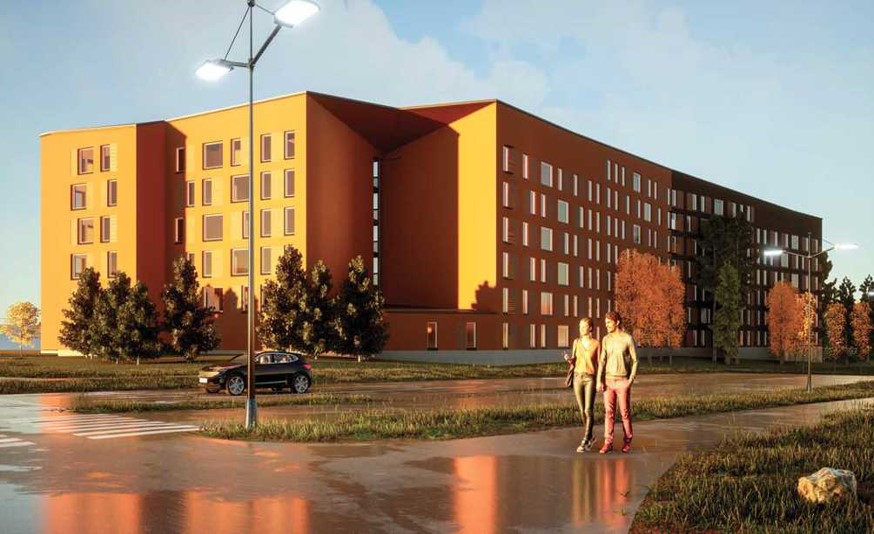 Viitesuunnitelmakuva rakentamisesta, 5-6 kerroksinen kerrostalo