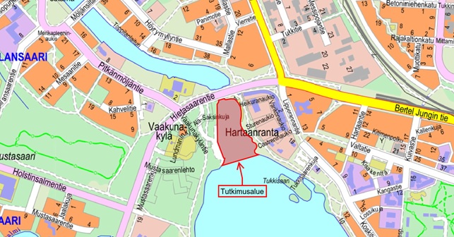 Karttakuva Hartaanselän tutkimusalueesta.