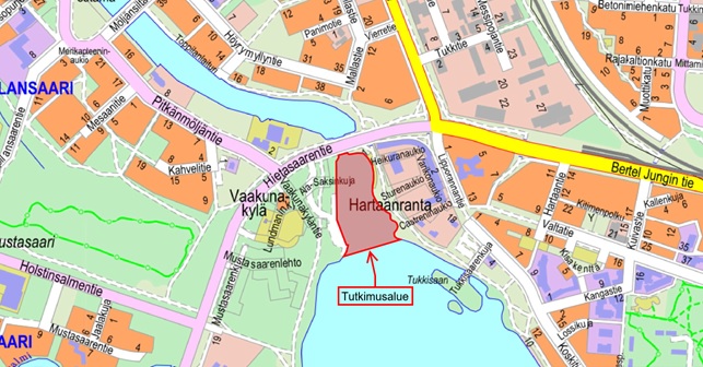 Karttakuva Hartaanselän tutkimusalueesta.