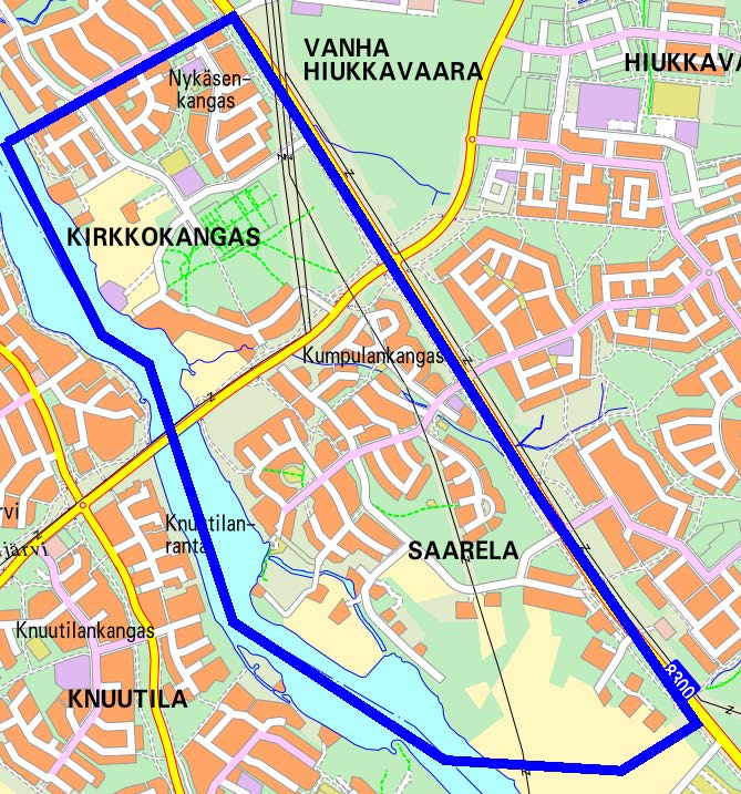 Vesimittareiden vaihtoalue kartalla