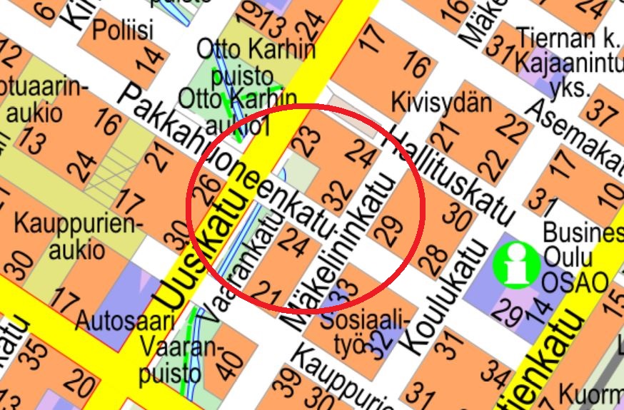 Kartta tietyön kohdalta.