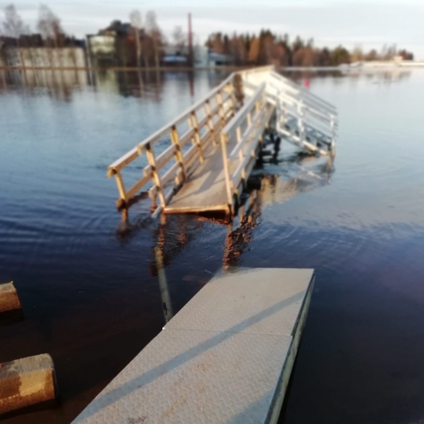 Tuiran rannalla rikkoutunut laituri.