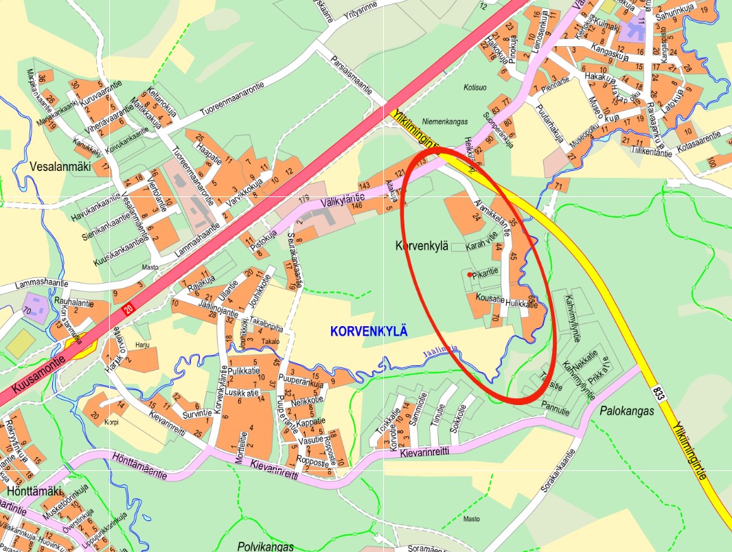 Karttakuva Korvenkylästä