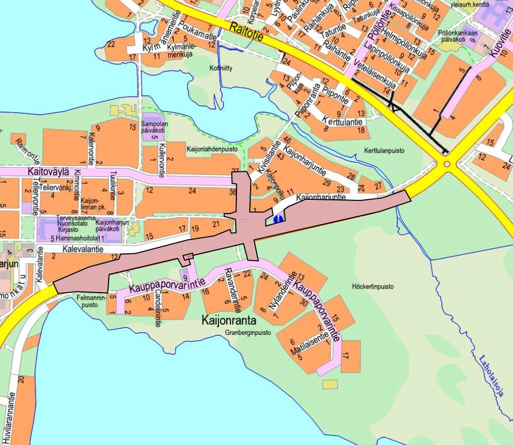 Kartta liittymäalueesta, jolla rakentaminen on aloitettu.