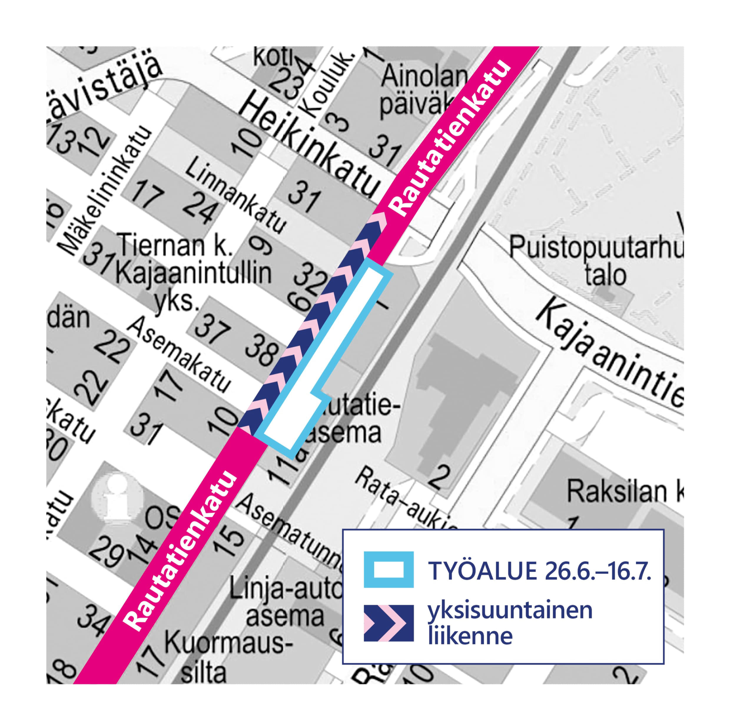 Rautatienkatu remontti kartta kesäkuu 2023