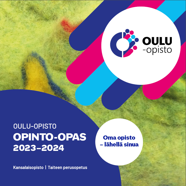 Oulu-opiston opinto-oppaan kansi, kuvassa huovutustyö.