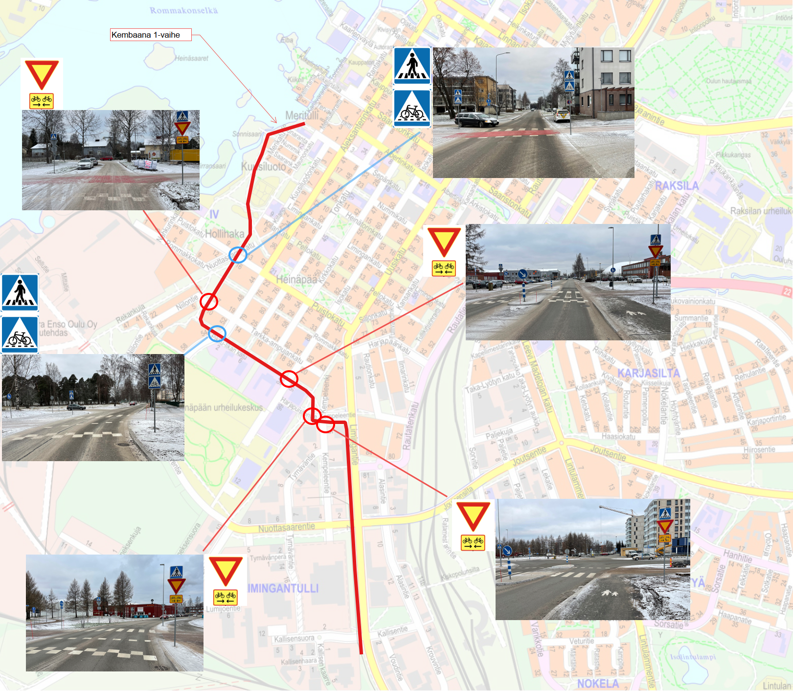 Kartta väistämisvelvollisuusalueista