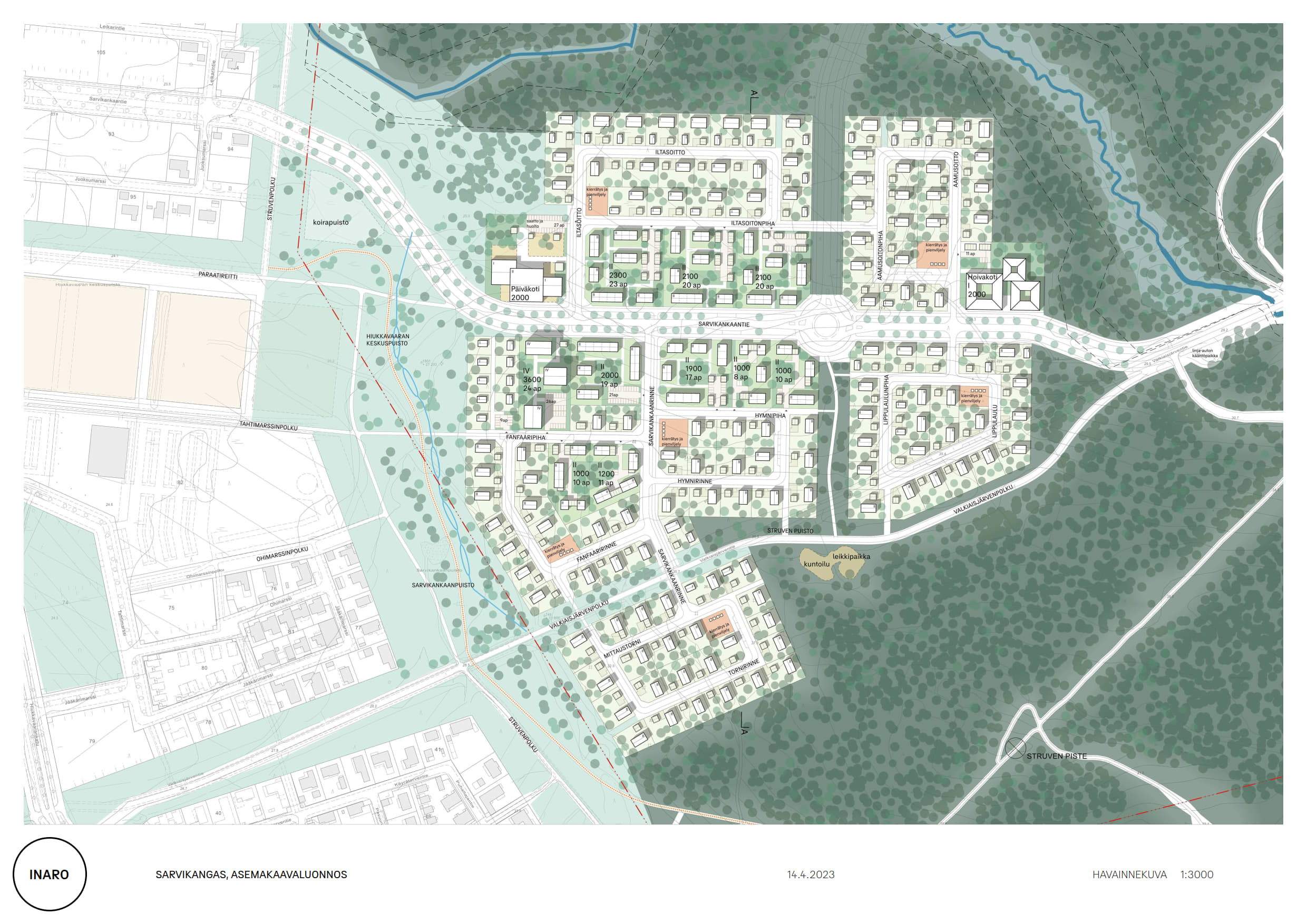 Havainnekuva Sarvikankaan asuinalueesta valmisteluvaiheessa.