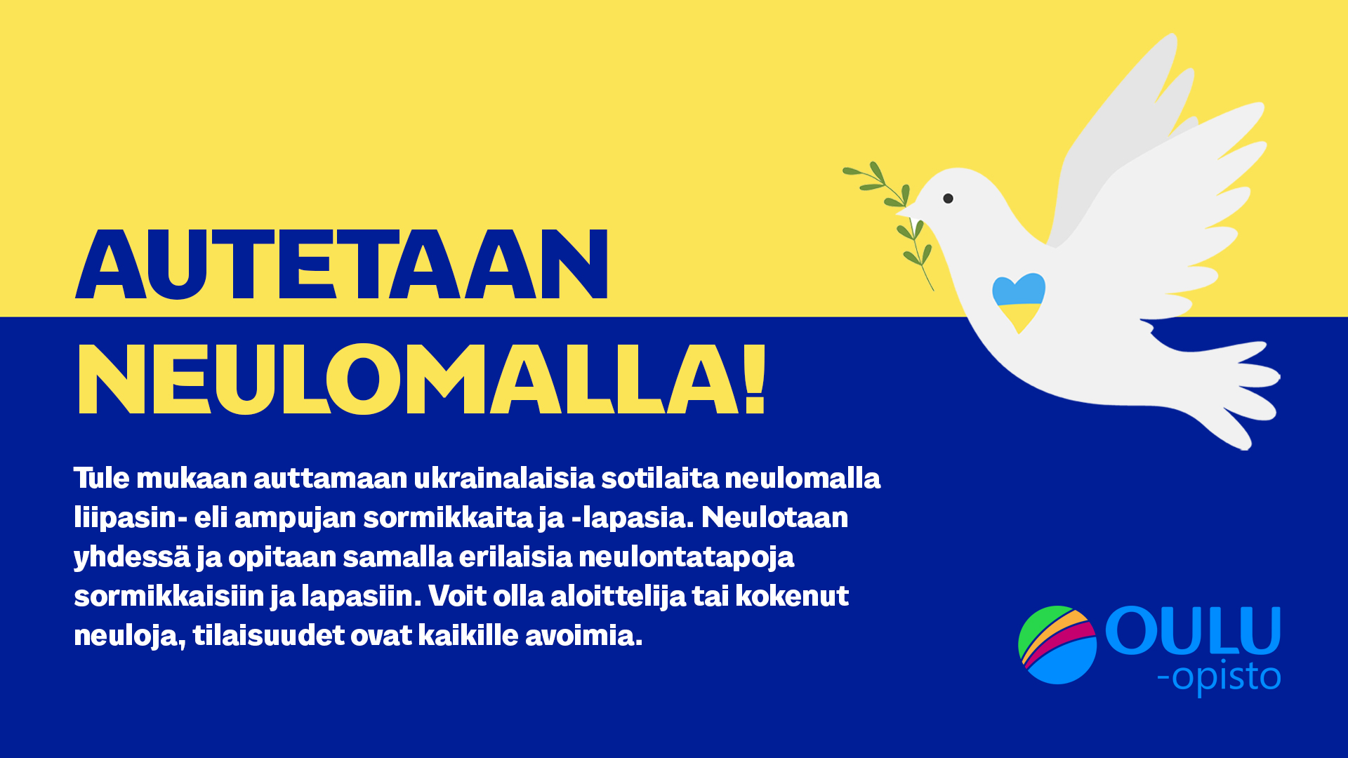 Kuva rauhankyyhkystä sini-keltaisella taustalla