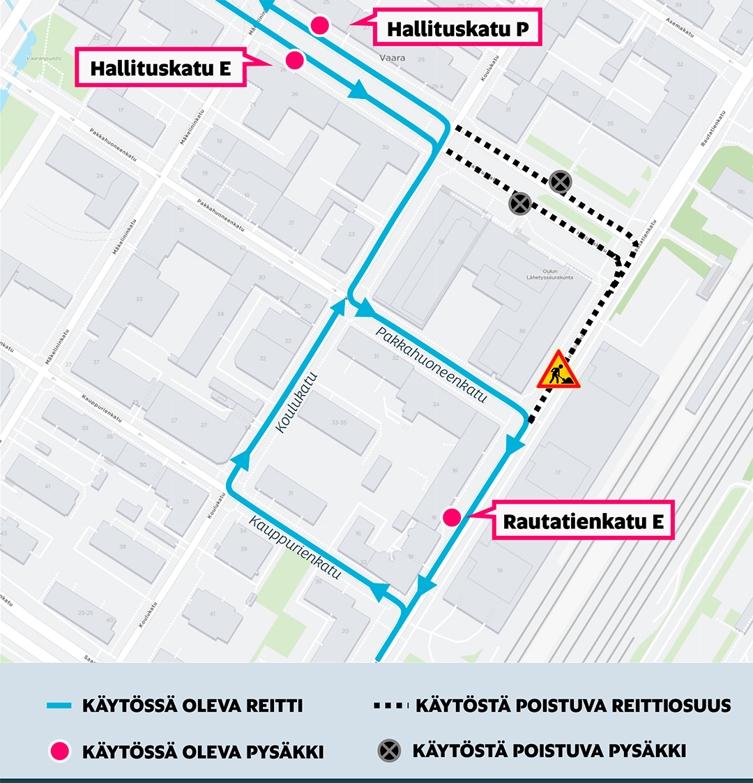 Karttakuva poikkeusreitistä