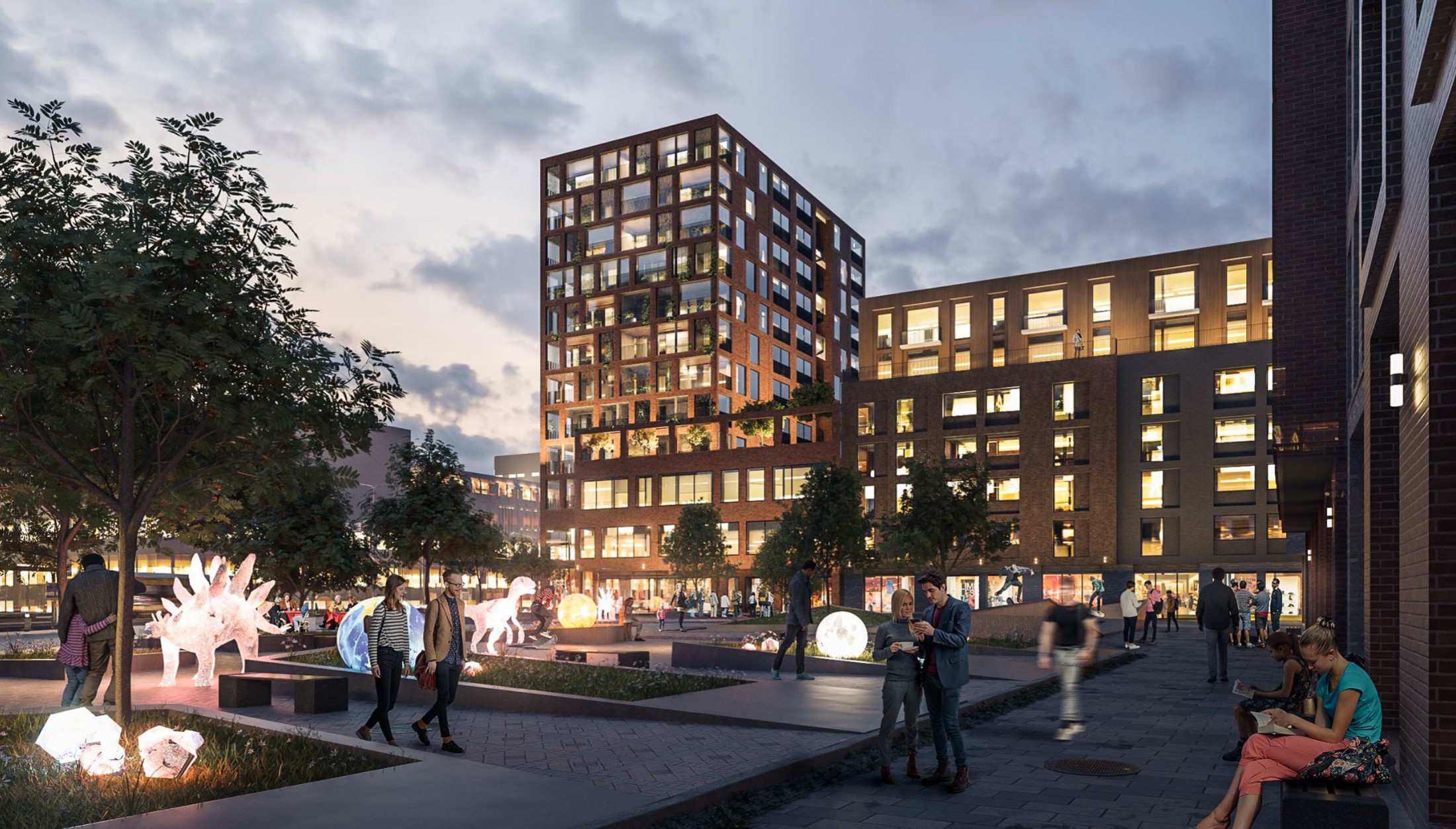 Havainnekuva, Alppitori iltavalaistuksessa, Linja Arkkitehdit