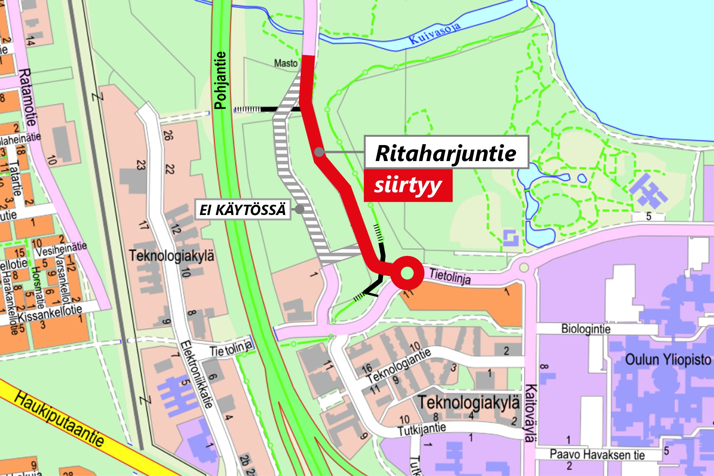 Karttakuva Ritaharjusta Pohjantien alueelta.