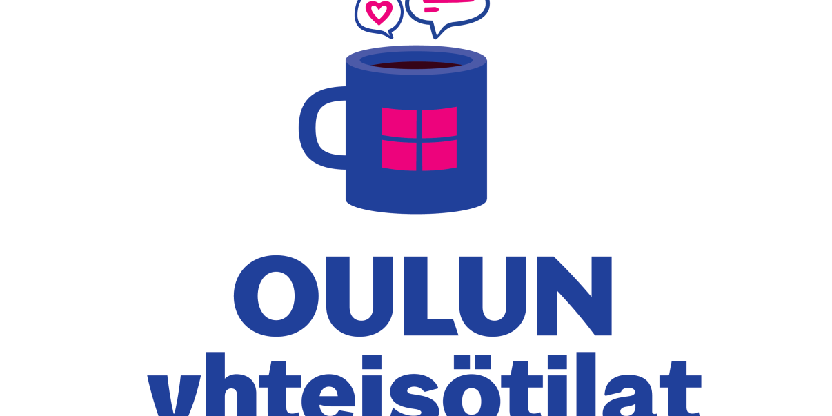 Kuvassa on Oulun kaupungin yhteisötilojen logo, jossa on kahvikuppi ja puhekuplia.