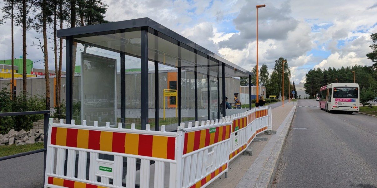 A fenced bus stop