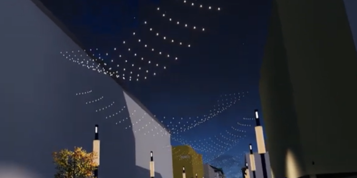 Kuvakaappaus Rotuaarin valaistussuunnitelman havainnevideosta.