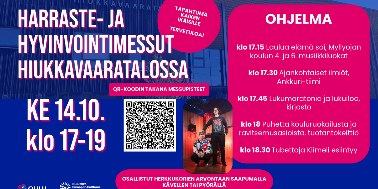 Mainos harraste- ja hyvinvointimessuista Hiukkavaaratalossa 14.10.