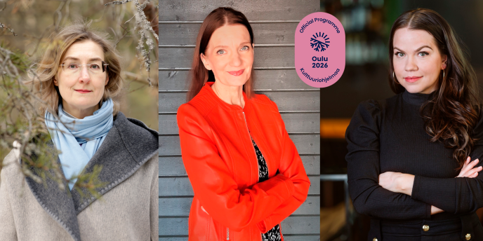 Kirjailijat Emmi Itäranta, Heidi Silvan ja Hannele Lampela