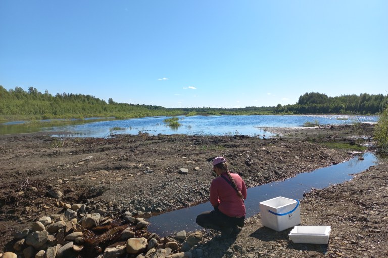 Vesinäytteenotto Turvesuolla ennen kosteikon rakentamista