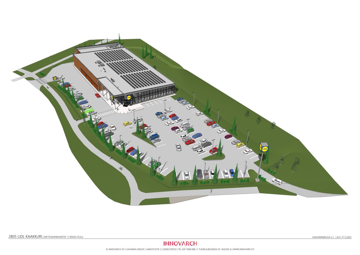 Viistokuvanäkymä idän suunnasta.