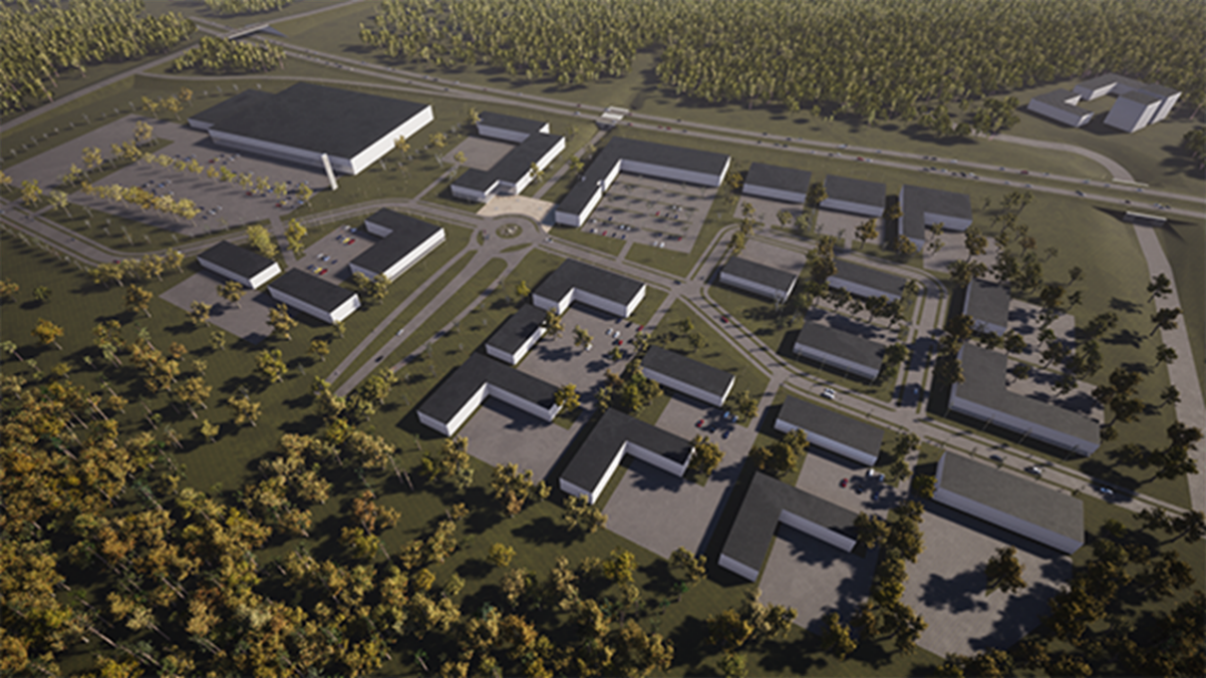 Viistokuvanäkymä idän suunnasta.