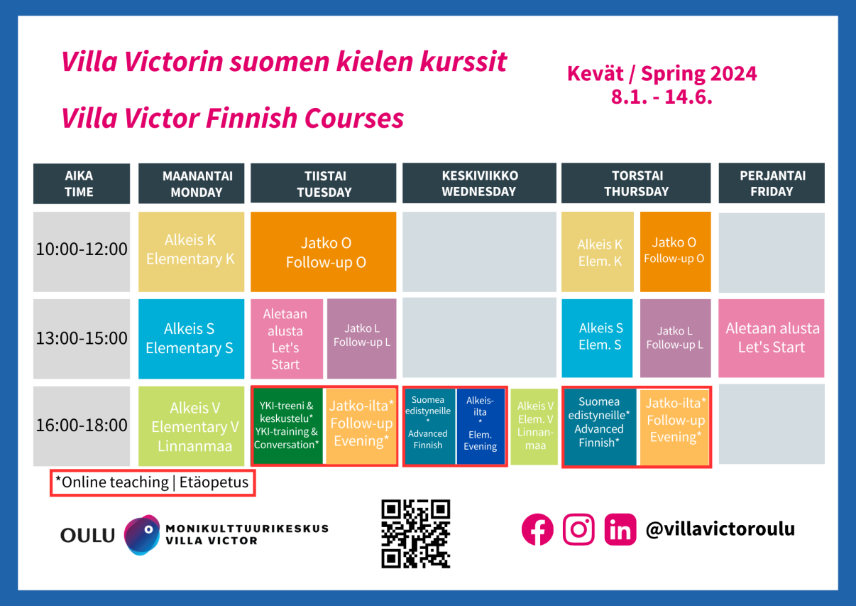 Finnish courses schedule