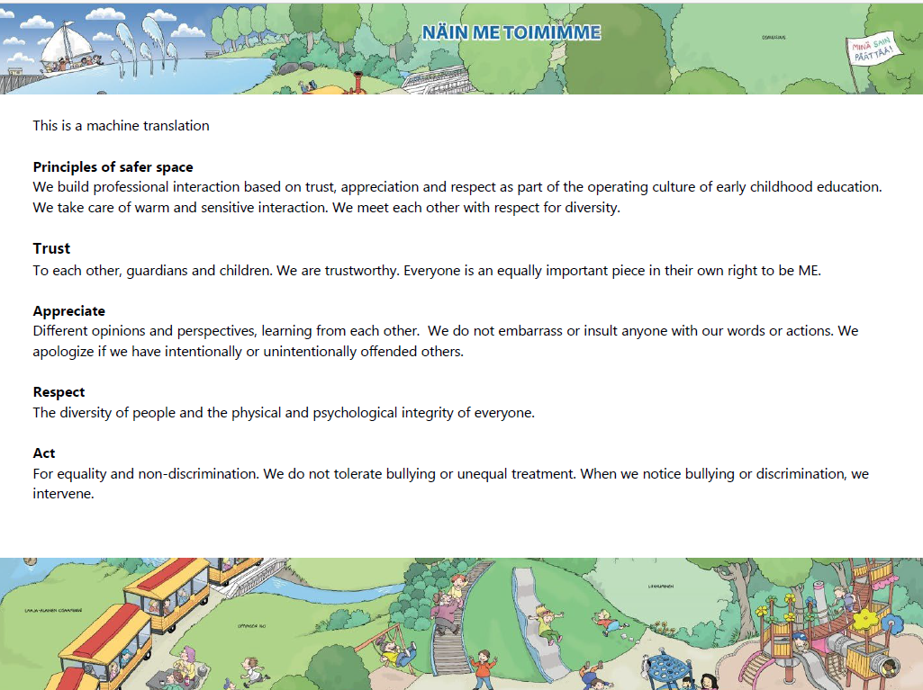 Principles of safe space in early childhood education in Oulu