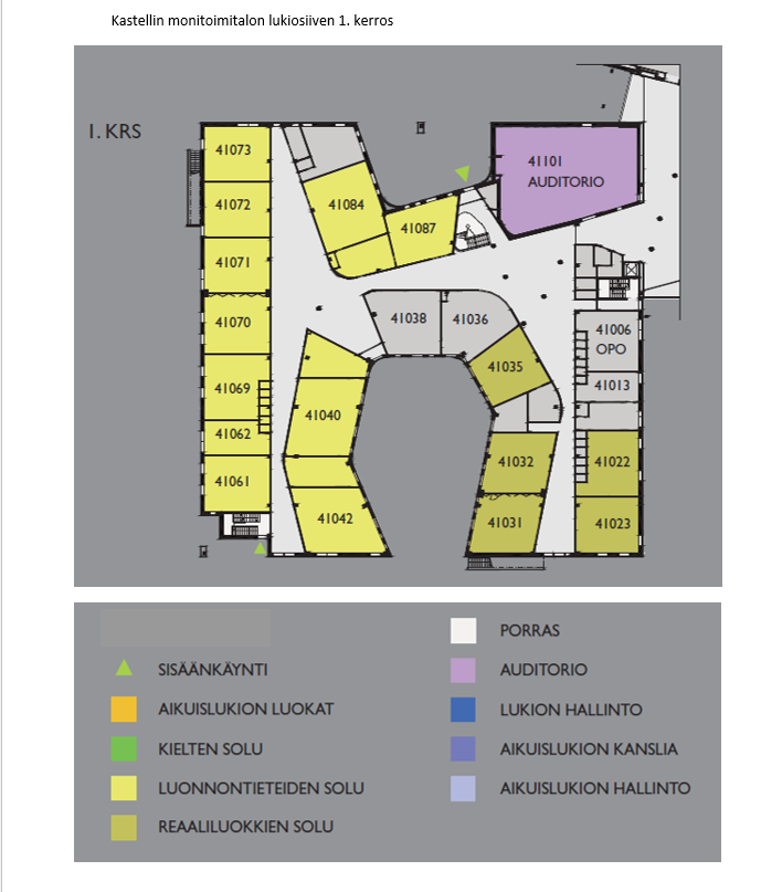 Pohjakuva Kastellin monitoimitalon 1. kerroksesta.