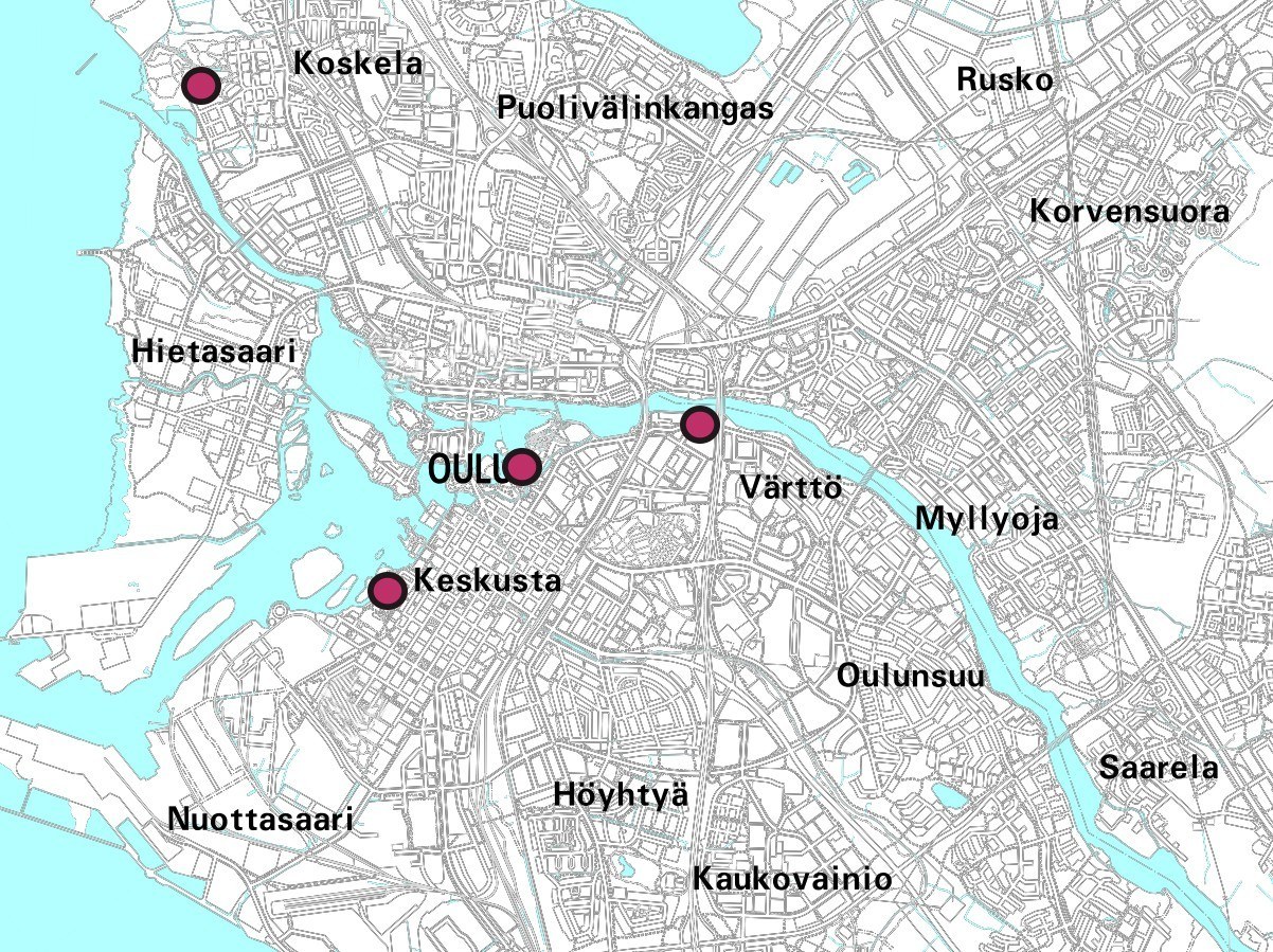 Lintujenruokintapaikkojen kartta.