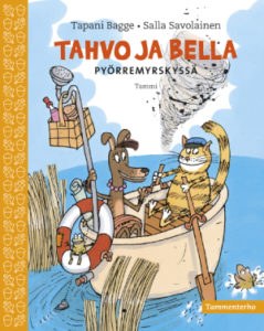 Tahvo ja Bella pyörremyrskyssä -kirjan kansikuvitus