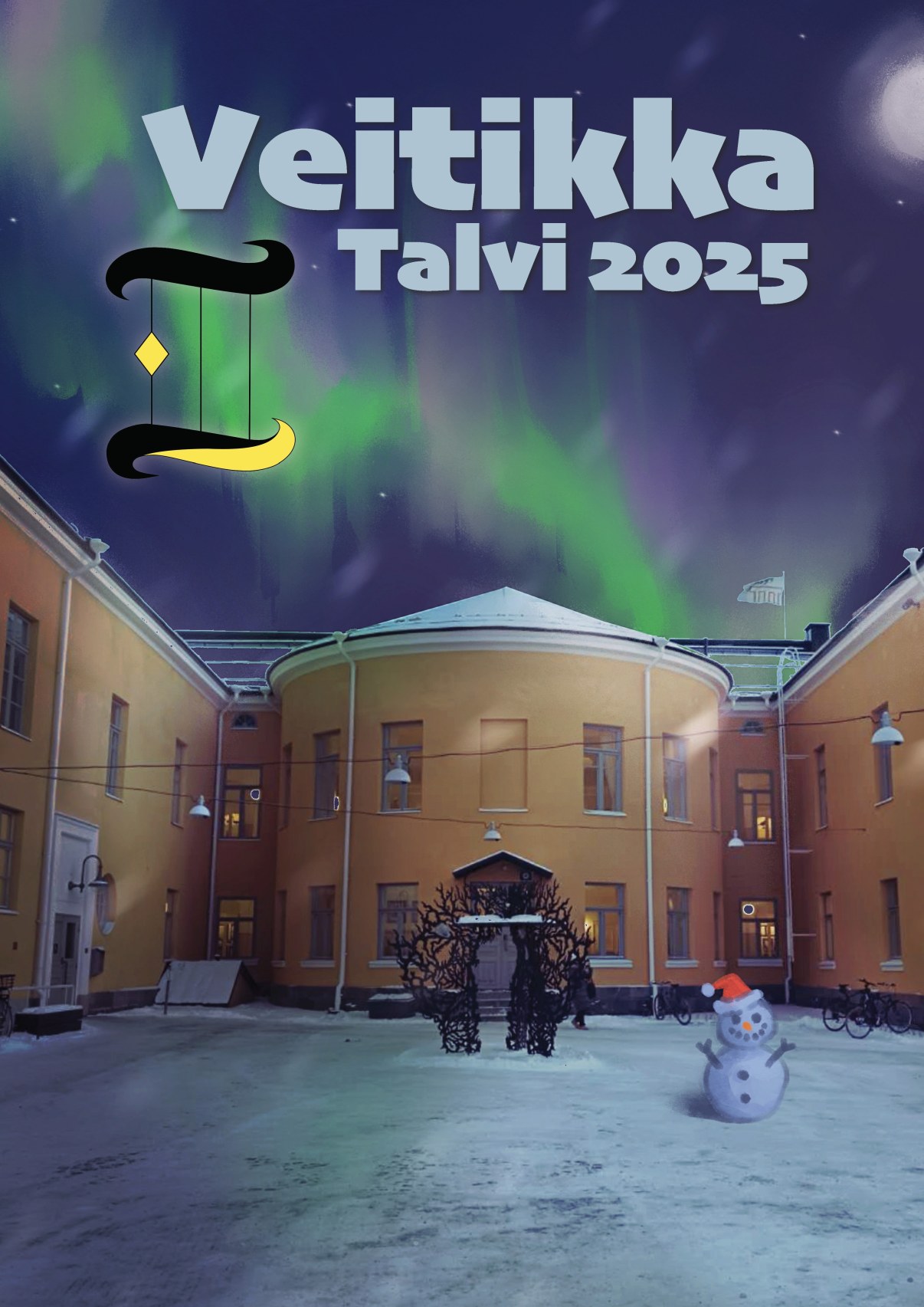 Veitikka-lehden kansikuva, jossa Lyseon päärakennuksen sisäänkäynti