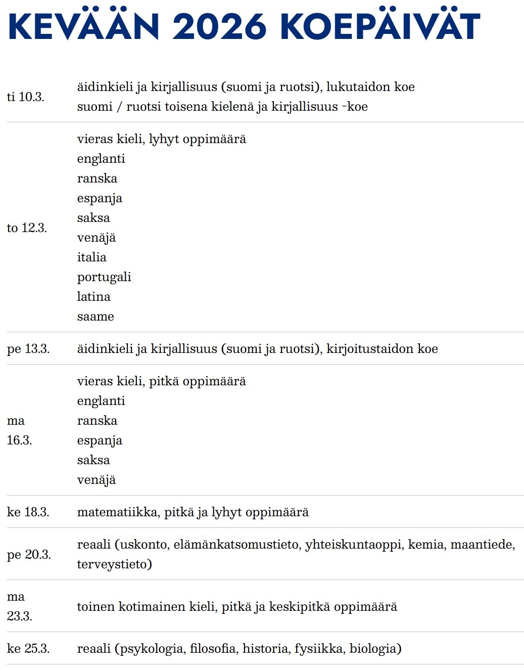 ylioppilaskoepäivät