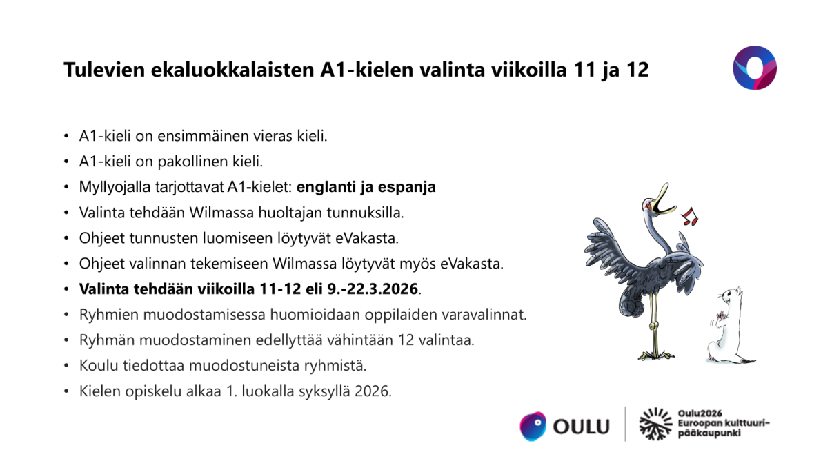 Tiedote A1-kielivalinnoista tulevien ekaluokkalaisten huoltajille