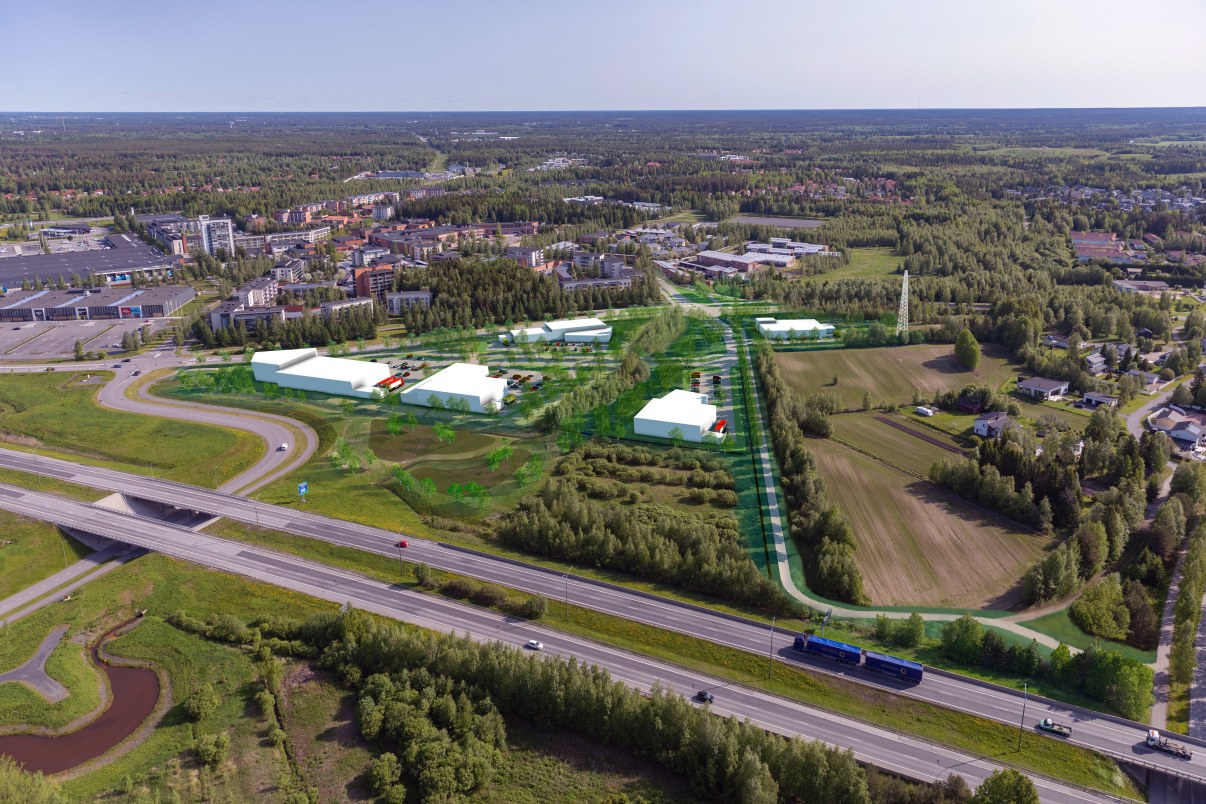 Havainnekuva Nelostieltä kohti kaava-aluetta