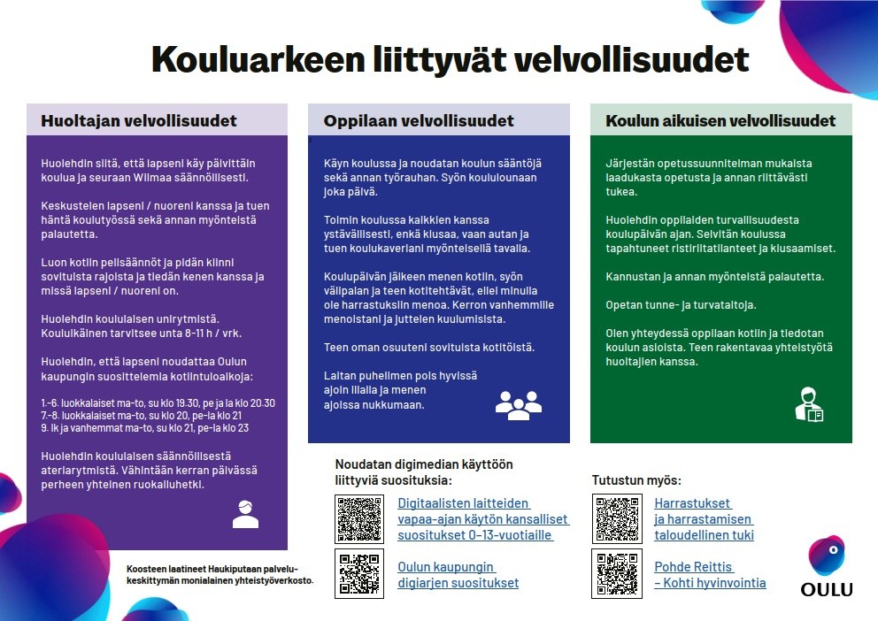 kouluarkeen liittyvät velvollisuudet