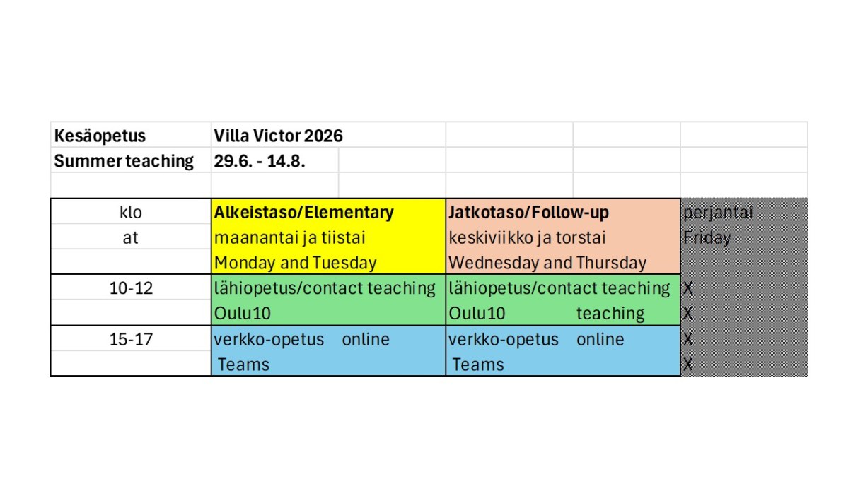Summer courses' timetable 2026