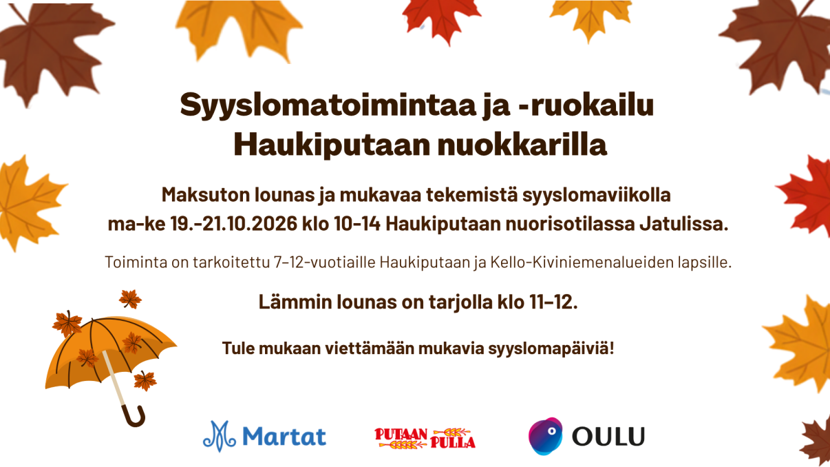 Syyslomatoimintaa ja -ruokailu Haukiputaan nuokkarilla