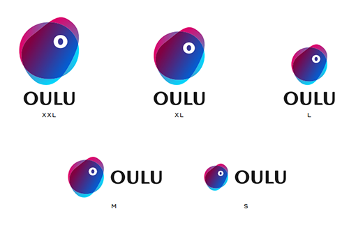 Oulun logon erilaisia versioita.