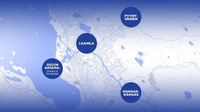 Oulu's planned green transition sites on the map.
