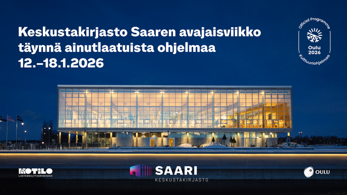 Keskustakirjasto Saari valaistuna