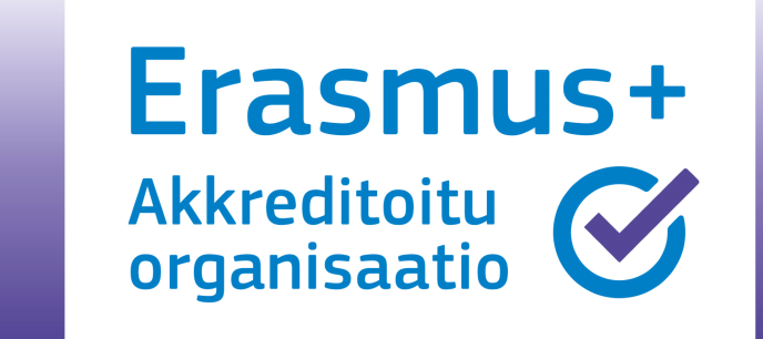 Kuvassa teksti Erasmus+ akkreditoitu organisaatio