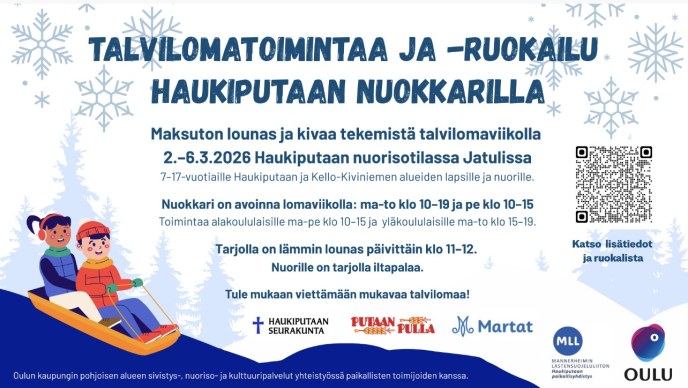 Talvilomatoimintaa ja -ruokailu Haukiputaan Nuokkarilla