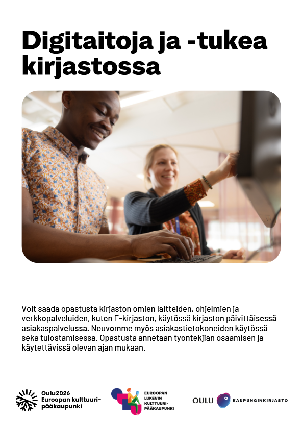 Digitaitoja ja -tukea kirjastossa -esitteen kansikuva