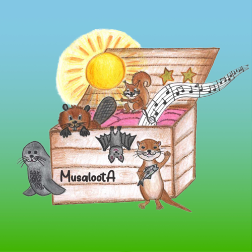 A drawing of a wooden box with animals inside it